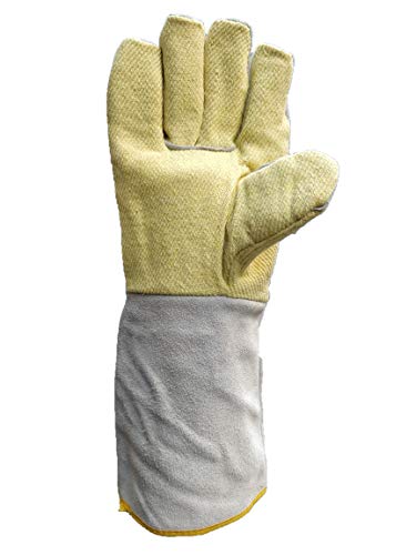 Image of Kevlar Para-Aramid & Split Leather Welding Gloves, Heat & Flame Resistant up to 200C, Heavy Duty Long Cuff Safety Gloves for Furnace, Foundry & Industrial Work, Pack of 1 Pair