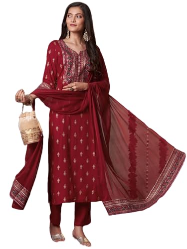 Kurta droite en rayonne premium avec finitions dupatta raffinées