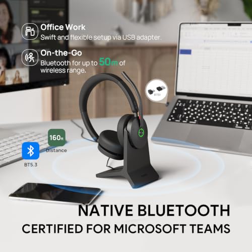 Image of Yealink BH74 ANC Wireless Headset with Mic for Work, Bluetooth Headset Noise Cancelling with 6 AI Microphone,32H Battery Life & Mute Button,Microsoft Teams Premium Open Office Certified for PC