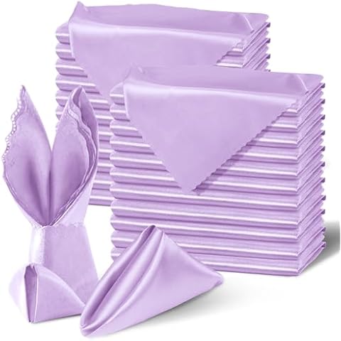 Homiest 100 Pack Light Purple Satin Napkins 20x20 Inches Dinner Napkins Decor, Scalloped Square Napkins Silky Elegant Wedding Napkins, Smooth Table Cloth Napkins for Restaurant Graduation Party Cover