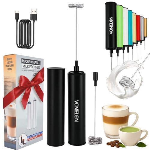 Rechargeable Milk Frother, Electric Coffee Foamer, Handheld Drink Mixer for Latte, Cappuccino, Coffee, Eggs, Hot Chocolate, Protein,Paint Black