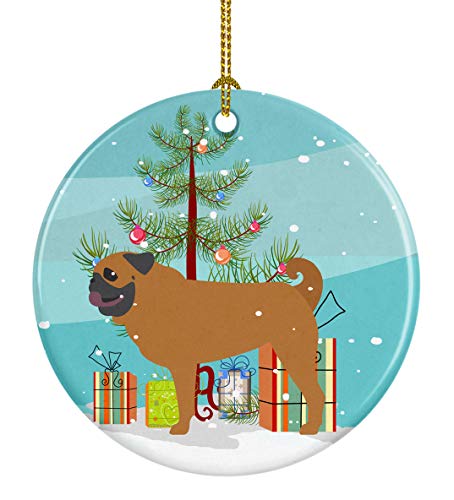Caroline's Treasures Pug Merry Christmas Tree Ceramic Ornament Christmas Tree Hanging Decorations for Home Christmas Holiday, Party, Gift, 3 in, Multicolor