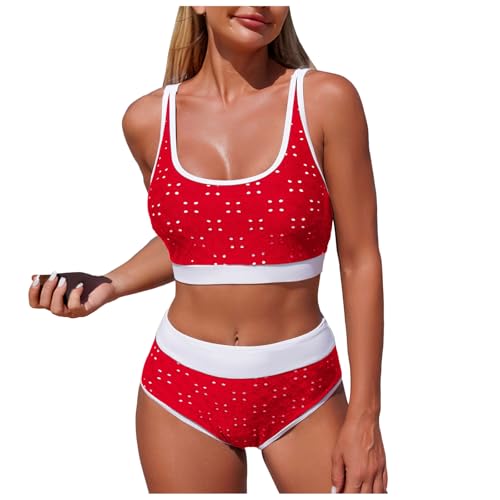 Bikini Brasileño Mujer Trajes De Baño Dos Piezas Acolchada Biquini Vikini con Relleno Bikini Top con Brasileño Braga Alta Natacion Playa Piscina(1#5-Red, L)