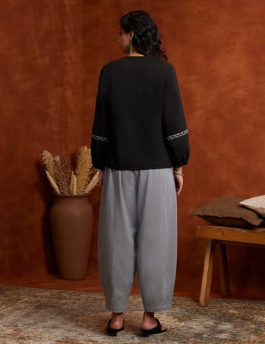 Image of Amazon Brand - Myx Women's Cotton Embroidered Co Ord Set | Short Kurti and Pant Set (Available in Plus Sizes)