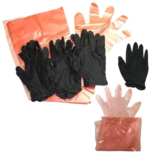 Sphere360 Field Dressing Gloves Kit–60PCs of Disposable Long PE & Short Nitrile Gloves, Rubber Bands for Hunting, Gutting, Cleaning&Outdoor Use–Perfect for Deer,Elk, Bear, Hog&Fish Cleaning