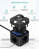 6 w 1 kostka zasilająca z USB C, 3-gniazdowa kostka zasilająca z płaskim wtykiem z możliwością indywidualnego przełączania, wielofunkcyjna kostka zasilająca z 4-metrowym kablem do biura, domu, w