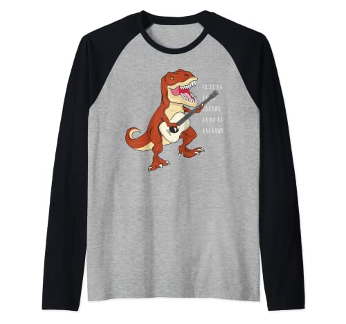 Dinosaur Music Fa Ra Ra Rawr Rawr Funny T-Rex Playing Guitar Camiseta Manga Raglan