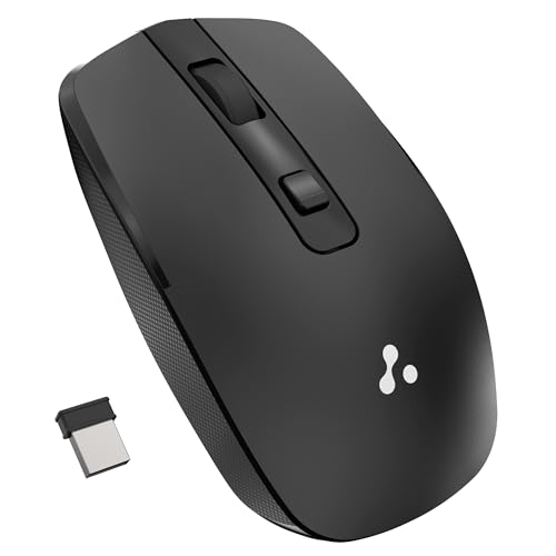 Image of Ambrane Wireless Mouse with 2.4GHz, USB Nano Dongle, Silent Click, Optical Orientation Click Wheel, 4 Buttons, 1600 Adjustable DPI, Both Hand Use, Compatible with PC, Mac, Laptop (Sliq 3, Black)