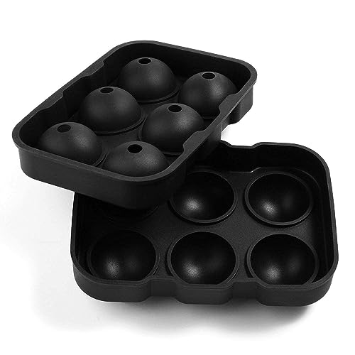 Image of Premium Imported Ice Ball Maker | Silicone 6 Cavity Easy Release 6Cm Round Whiskey Mould with Lid & Funnel for Cocktail & Bourbon - (Color-Black, Weight-300Grams) (Double Black, Standard, Round)