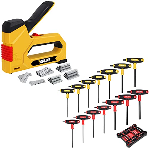 Topline 14-Piece Metric&Sae T-Handle Hex Key Set And 6-In-1 Staple Gun Kit With 6000 Pcs Staples #TOP9