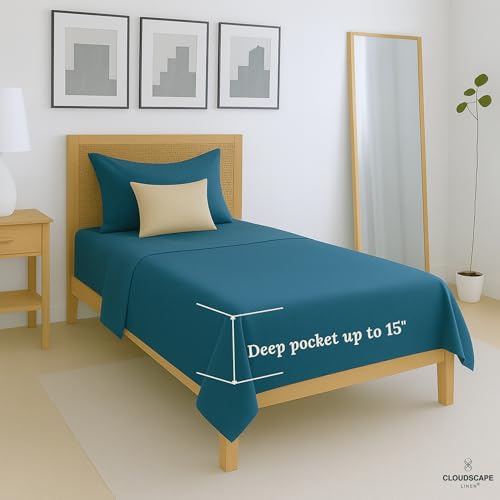 100% Egyptian Cotton Sheets Twin XL Size, 3 Pieces Dorm Essentials Bedding Set, 1000 Thread Count,Breathable and Durable, Deep Pockets up to 16, Estate Blue