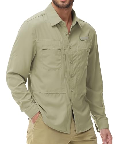 Men's UPF 50+ Sun Protection Fishing Shirts Long Sleeve Lightweight Hiking Travel Work Button Down Shirt Zipper Pocket2