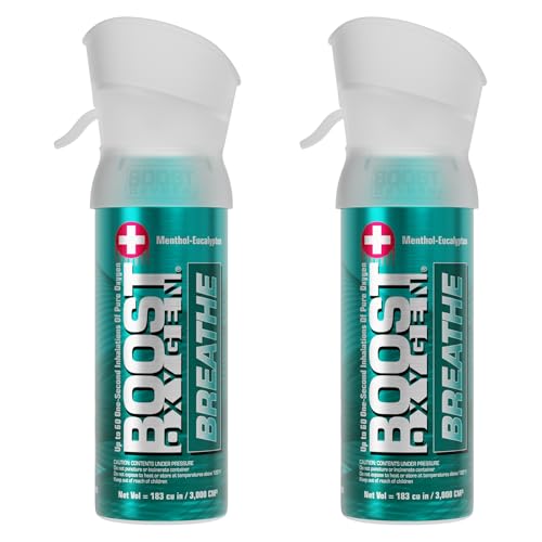 Boost Oxygen Pocket Size Breathe Menthol-Eucalyptus Aroma 3L Canister | Respiratory Support for Altitude, Performance & Health (2 Pack)