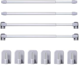 4 Pieces French Door Curtain Re Cuod for Curtain Extendablpboard Bars Tensions Rod Adjustable Plastic Curtain Rod with 10 Pieces Self Adhesive Hooks for Home Bathroom Hotel Supply, 15.7 to 27.5 Inches