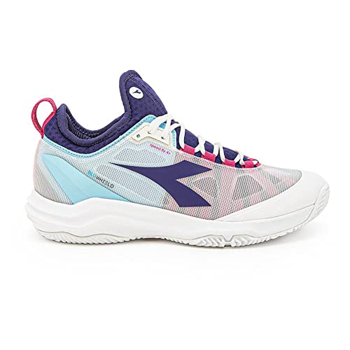 Diadora Women`s Speed Blushield Fly 4 AG Clay Tennis Shoes White and Blueprint3