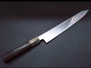 9410 先丸包丁 9寸 刺身包丁 刃は究極切のれ味 黒檀黒水牛角白三本巻八角柄 9410 先丸包丁 9寸 刺身包丁 刃は究極切のれ味 黒檀黒水牛角白三