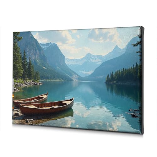 Toile de bateaux sur lac en bois impression haute définition 20x30