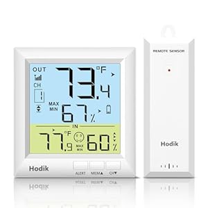 Indoor Outdoor Thermometer Wireless Battery Powered, Temperature Humidity Monitor Weather Station with 330FT Remote Range & 3 Adjustable Backlight & Temperature Alert