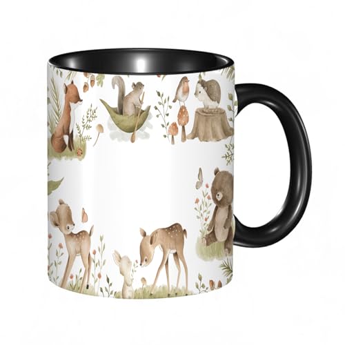 HRRASFAZF Tazza Caffe Latte Te in Ceramica,330 Ml,Tazza Divertente e Originale per Gli,tazza regalo,Animali del bosco acquerello foresta illustrazione bambino
