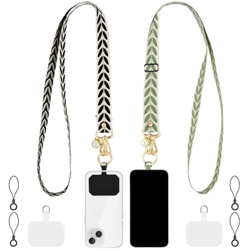flintronic 2pcs Universal Printing Phone Lanyard Wide Neck Phone Strap with 4 Patches Adjustable Crossbody Phone Lanyard Crossbody Bag Strap Compatible with Most Phones Airpods Key Lan-yard