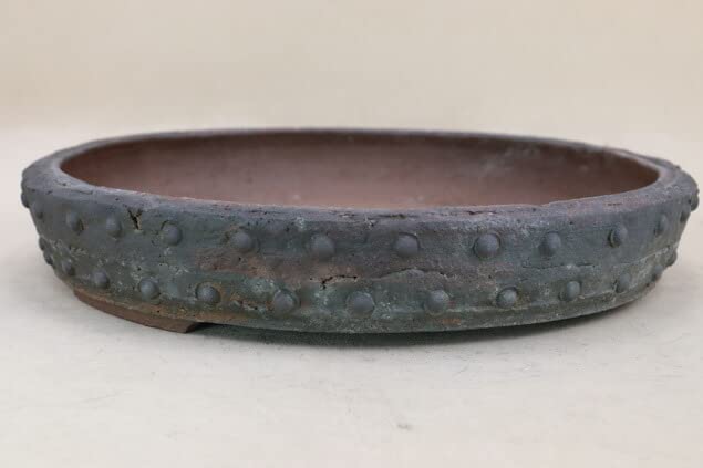 盆栽鉢 時代鉢 松泉作 手捻り 太鼓胴丸鉢（径32cm）いよ