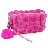 Estojo Organizador Escolar Necessaire de Pelucia Pelinho Com Pompom Rosa PInk