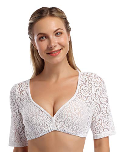 KOJOOIN Damen Dirndlbluse Weiß Trachtenbluse...
