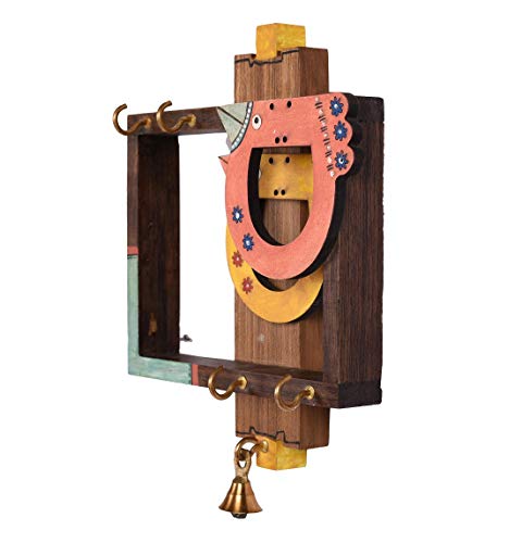 Image of AAKRITI ART CREATIONS Key Holder, Handcrafted Birds Design Key Hanger | Rustic Rose Wood Wall Organizer with 4 Hooks | New Home Gifts | Multifunctional Entryway Decor Item