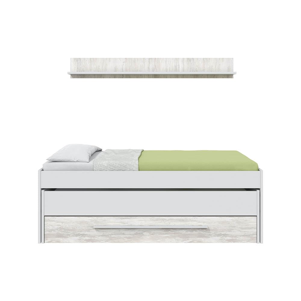 Habitdesign Cama Nido Juvenil 2 Camas Cajon Estante Infantil Blanco 199x96x65 cm