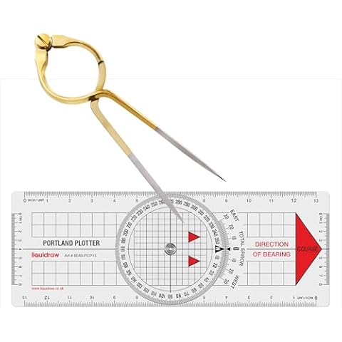 Liquidraw Portland Course Plotter Navigation Divider Kit Marine Sailing Nautical Protractor Single Handed Straight Divider Solid Brass 8"", Transparent Cover