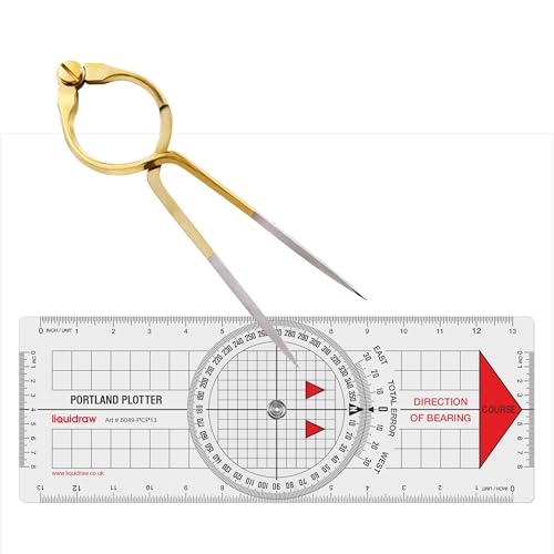 Liquidraw Portland Course Plotter Navigation Divider Kit Marine Sailing Nautical Protractor Single Handed Straight Divider Solid Brass 8