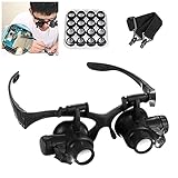 AORAEM Magnifying Glasses with LED Light, Magnifier Headset Jewelry Clock Repair Loupe with 8 Interchangeable Lens 2.5X 4X 6X 8X 10X 15X 20X 25X for Close Work/Electronic/Eyelash/Craft/Jewelry/Repair