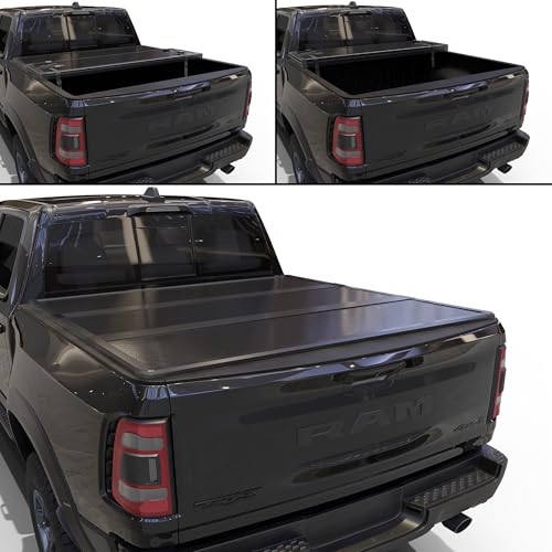 Image of Hard Tri-Fold Truck Bed Tonneau Cover Compatible with 2009-2026 Dodge Ram 1500 & 2500 5.7ft Bed Without Ram Box (67.4 inch)