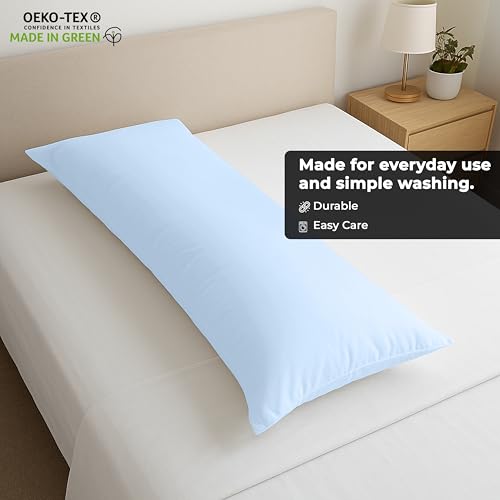 Image of ROYALE LINENS Body Pillow Cover - Double Brushed 1800 Microfiber - 20 inchx54 inch with Hidden Zipper Closure - Wrinkle & Fade Resistant - Super Soft Body Pillowcase (Lake Blue, Pack of 2)