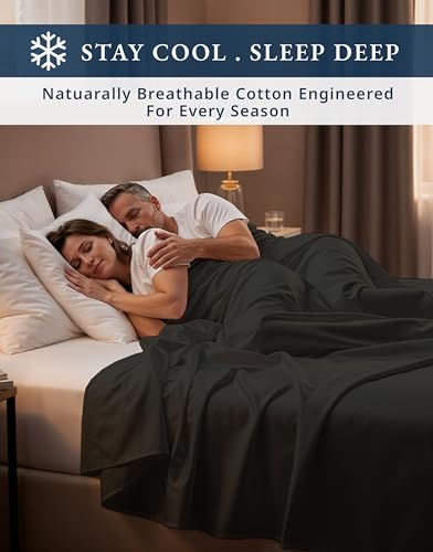 Image of LANE LINEN Cooling Sheets Twin 100% Egyptian Cotton Sateen - Black | Cotton Twin Sheet Set - 3-Piece Set, Ideal For Dorms And Guest Beds, Long-Staple Egyptian Cotton, Luxe Sheen, Plush