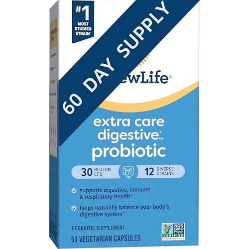 Extra Care Digestive 𝑷𝒓𝒐𝒃𝒊𝒐𝒕𝒊𝒄 – 30 Billion CFU Daily Gentle Formula,Supports Digestive & Immune Health,Dairy,Soy & Gluten-Free, 60 Ct (1 Pack)