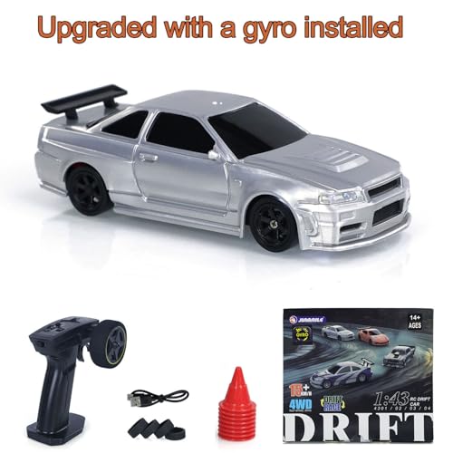 Image of 1 /43 Full Scale RC Drift Race Vehicle with Gyro Edition 4WD Ready to Go Mini Racing Car Remote Control Car High Speed Model for Collection Gift Boys(Silver Gray)