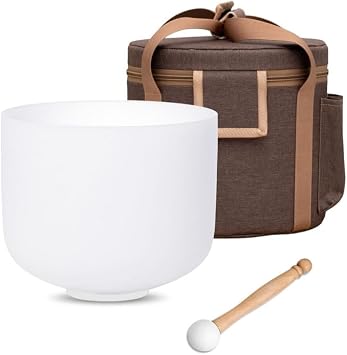 Crystal Singing Bowl 8 inch White A Note 440Hz with Carrying Case