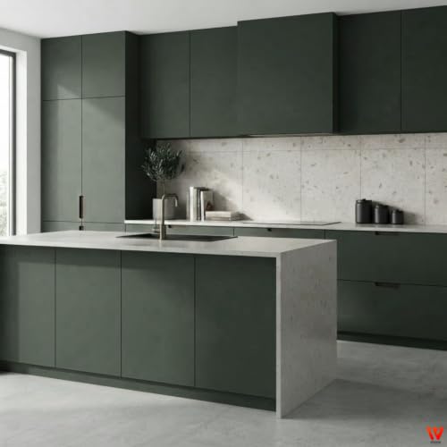 Image of WISDOM Olive Green Matte Self Adhesive Wallpaper for Furniture & Cabinets Peel and Stick Waterproof Easy to Clean & Durable For Kitchen Cabinets, Wardrobes, Tables, Drawers & Smooth Surfaces(20x48 In)