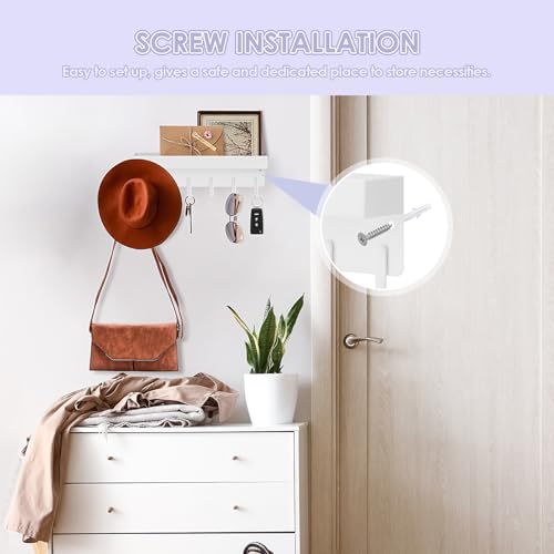 VIS'V Key Holder Wall Mount, Compact Adhesive Key Rack with Tray, 6 Hooks, 2 Mount Options, White by VIS'V - Image 3