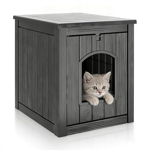 KAMABOKO Cat Litter Box Enclosure, Waterproof Plastic Hidden Litter Box Furniture with Openable Door, Multi-Functional Cat Furniture for Living Room Bedroom (Black)