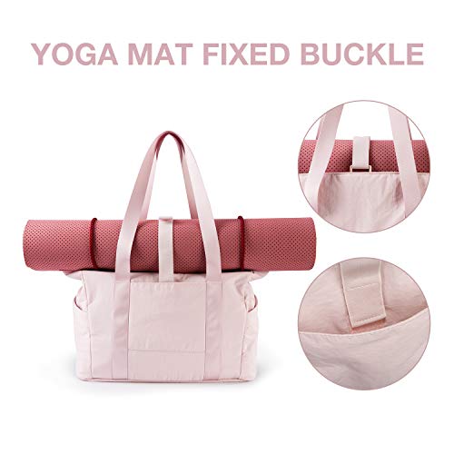 Bagsmart Women Tote Bag, Large Shoulder Bag, Top Handle Handbag With Yoga Mat Buckle For Gym, Work, School, Pink #TOP3