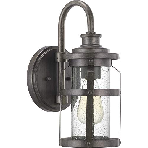 Haslett Collection 1-Light Clear Seeded Glass Farmhouse Outdoor Small Wall Lantern Light Antique Pewter