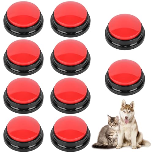 10 PCS Red Voice Recording Buttons for Dogs Dog Training Communication Buttons with 30 Sec Record and Playback, Pet Training Buzzer for Puppy Cats, Funny Gift for Study Office Home Pet Lovers