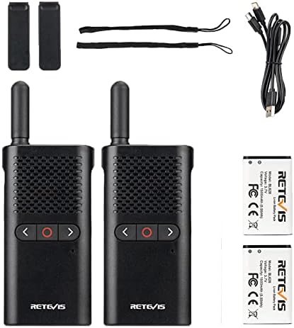 Retevis RB628B Portable Walkie Talkie Mini, 1500mAh USB C 2 Way Radio Rechargeable VOX, PMR446, Professional Retail Walkie Talkies Professional for Family, Hiking (2 Pcs, Black)
