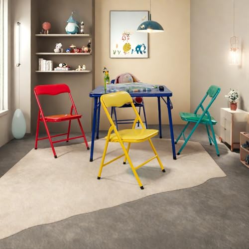 FurnitureR Kids 5-Piece Folding Square Table and Chair Set, Toddler Dining/Studying/Playing/Drawing Set Ideal for Daycare and Classrooms, Children\'s Activity Set, Multi-Color