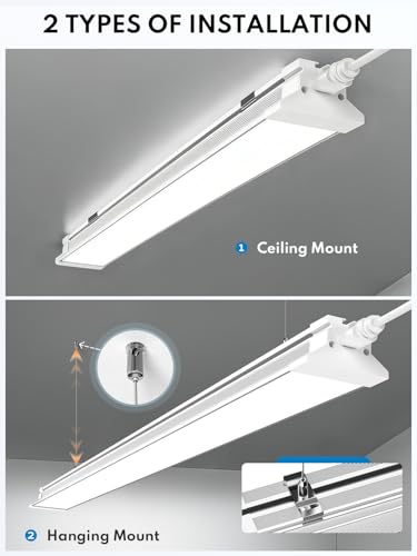 Image of 60W Led Shop Lights 4FT Hanging&Surface Mount Linkable 10pack for Shop | Super Bright 10000LM 5000K 4' Led Shop Lights, 4 foot Led Shop Light Lighting Fixture for Ggrage Workshop Warehouse Workbench