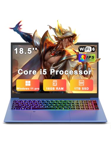 Gaming Laptop 18.5’’ Laptop Computer 2025, Core i5 Lap Top PC (Up to 3.80GHz) 16GB RAM 1TB SSD, 1TB TF Expand, WiFi 6, 10000 mAh Battery, 1080 FHD IPS 100% sRGB Display, Privacy Cam, Win 11 Pro