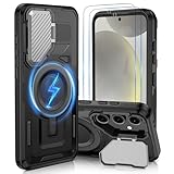ATUMP Magnetic for Samsung Galaxy S24 FE Case with Camera Cover Stand[2 Pack HD Screen Protector], Military Grade Protective Cover for Galaxy S24 FE, Black