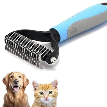 Pet Knot Comb Pets Fur Knot Cutter Professional Grooming Hair Removing Brush for Dogs and Cats De-matting Comb with 2 Sided Professional Grooming Rake(Pack of 1, Multicolor)